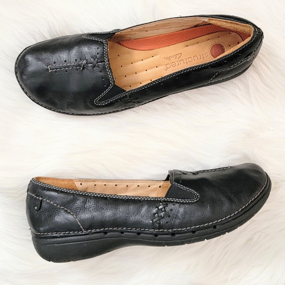 Clarks Unstructured Soft Black Leather Slip-on Loafer Size 9W